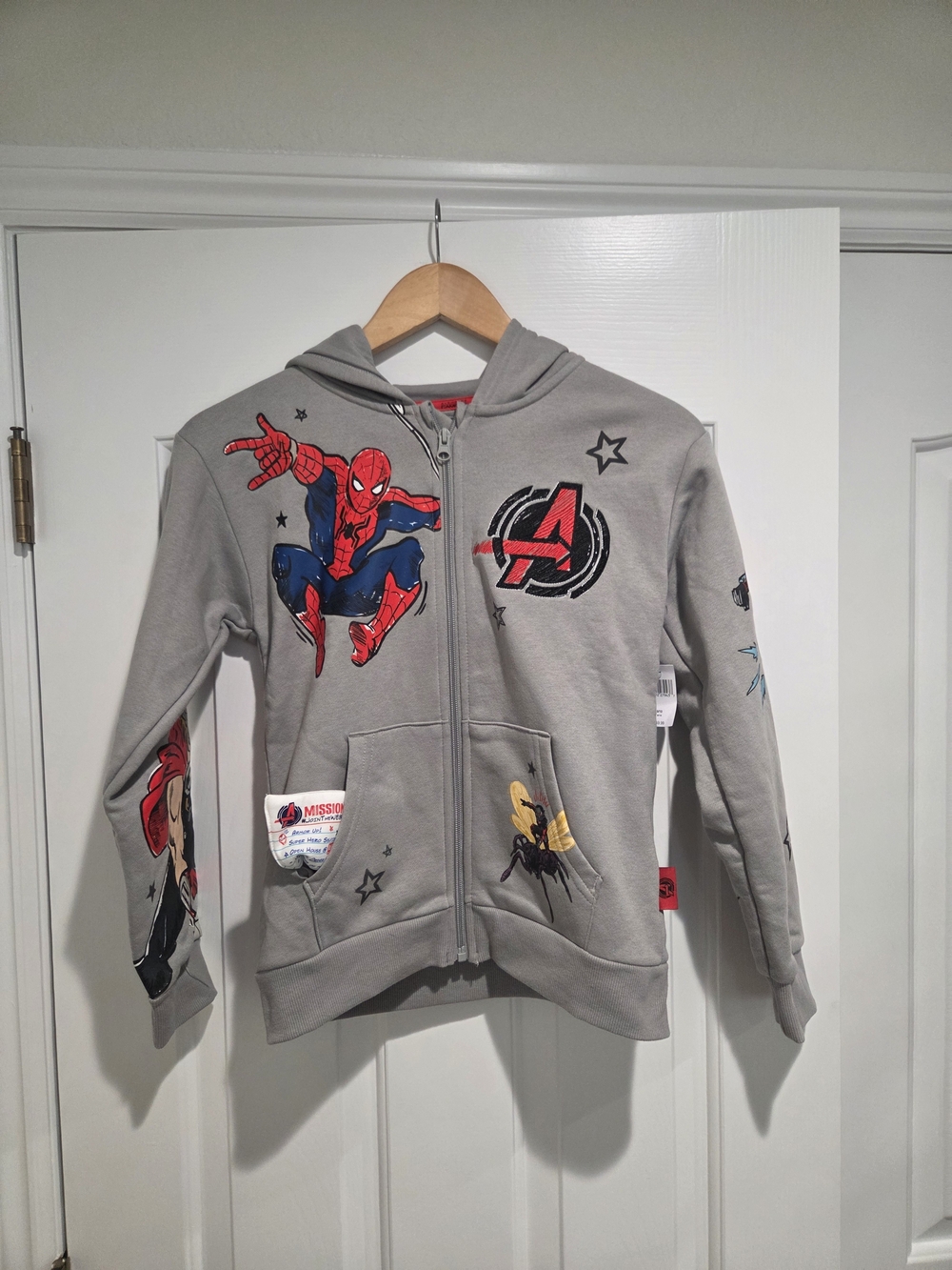 NWT Marvel Avengers Campus Zip-Up Hoodie Kids Size 9/10 Gray Spider-Man Iron Man